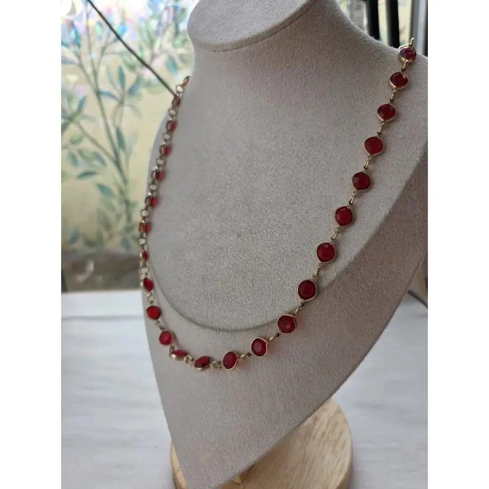 Two Sisters Necklace Gold Tone Red Crystals - Picture 5 of 8